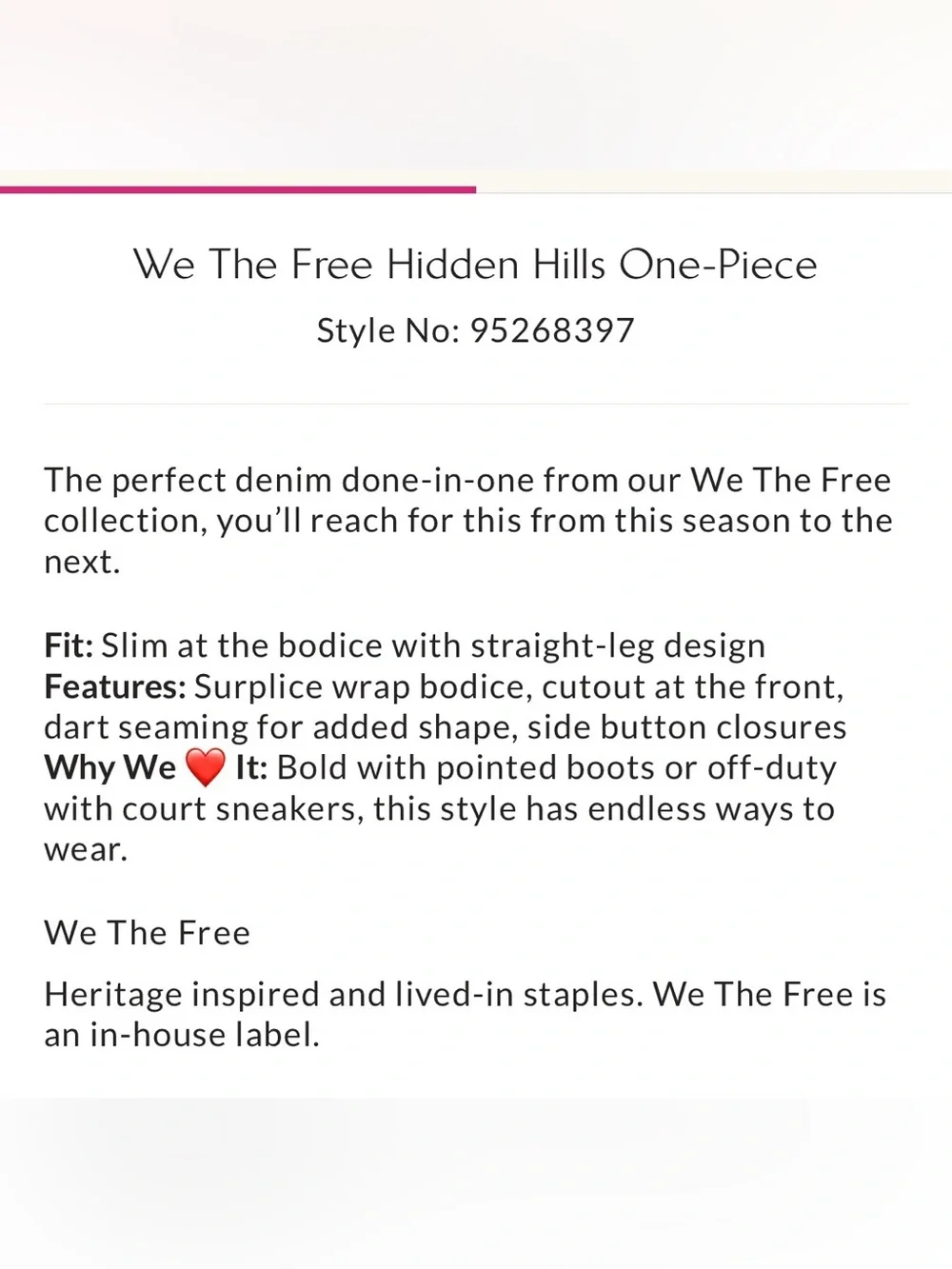 We The Free Hidden Hills One-Piece - Denim Blue✌🏾🌻NWT